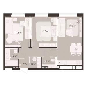 2-к квартира, строящийся дом, 63м2, 2/8 этаж