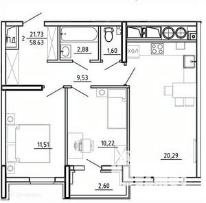 2-к квартира, вторичка, 59м2, 20/26 этаж