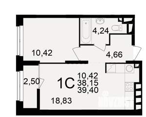 1-к квартира, вторичка, 38м2, 18/25 этаж