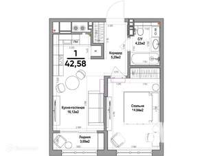 1-к квартира, вторичка, 43м2, 5/11 этаж