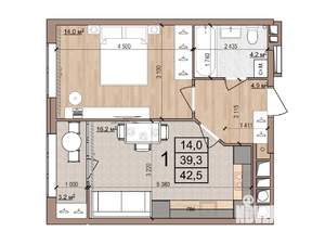 1-к квартира, вторичка, 43м2, 12/16 этаж