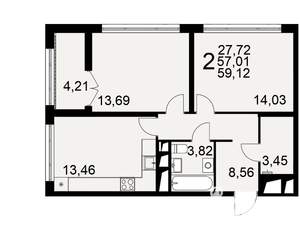 2-к квартира, вторичка, 57м2, 7/25 этаж