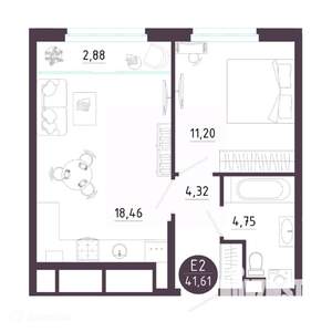 1-к квартира, вторичка, 42м2, 3/19 этаж