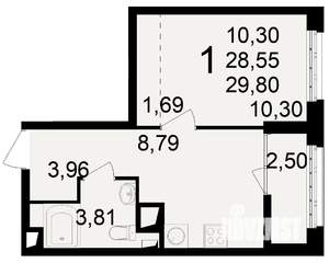 1-к квартира, вторичка, 29м2, 2/25 этаж