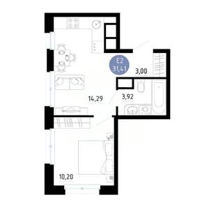 1-к квартира, вторичка, 31м2, 11/14 этаж