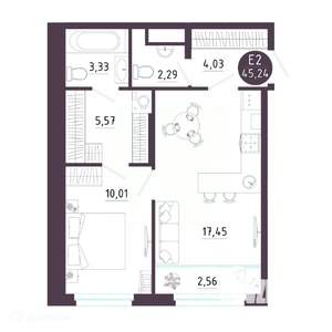 1-к квартира, вторичка, 45м2, 10/19 этаж