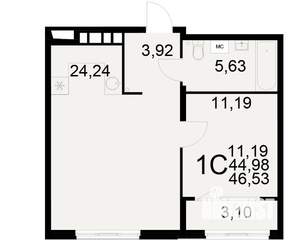 1-к квартира, вторичка, 45м2, 13/21 этаж