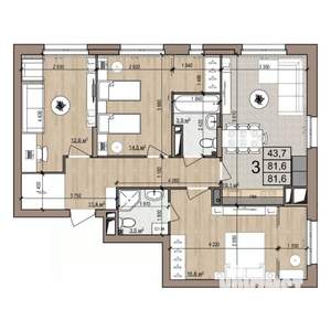 3-к квартира, строящийся дом, 82м2, 17/25 этаж