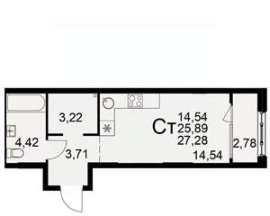 Студия квартира, вторичка, 29м2, 2/22 этаж