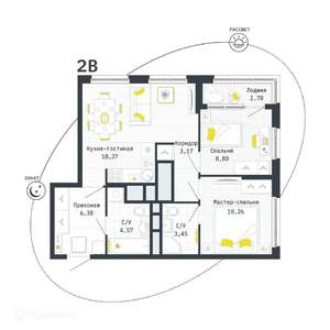 2-к квартира, вторичка, 56м2, 15/26 этаж