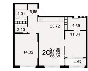 2-к квартира, вторичка, 65м2, 12/21 этаж