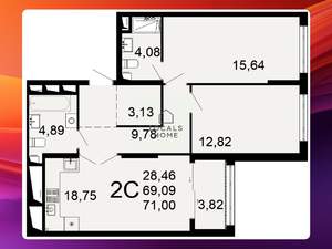 2-к квартира, вторичка, 71м2, 8/26 этаж