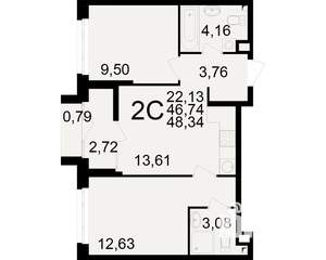 2-к квартира, вторичка, 47м2, 4/25 этаж