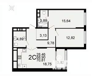 2-к квартира, вторичка, 71м2, 26/26 этаж
