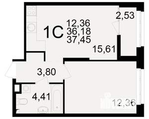 1-к квартира, вторичка, 36м2, 13/25 этаж