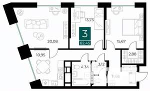 3-к квартира, вторичка, 82м2, 7/13 этаж