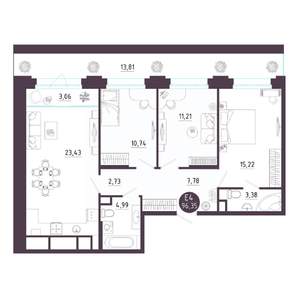 3-к квартира, вторичка, 96м2, 2/18 этаж