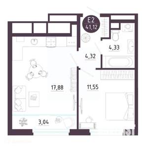 1-к квартира, вторичка, 41м2, 8/19 этаж