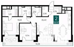 2-к квартира, вторичка, 89м2, 9/13 этаж