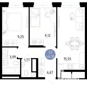 2-к квартира, вторичка, 46м2, 14/14 этаж