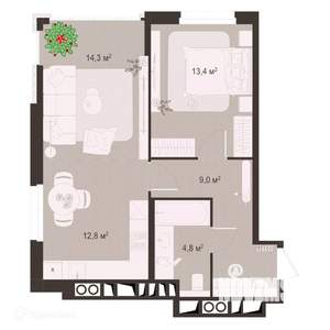 2-к квартира, вторичка, 54м2, 5/9 этаж
