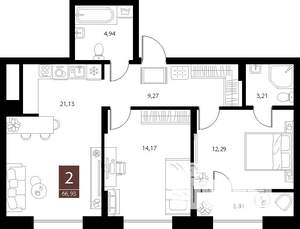 2-к квартира, вторичка, 67м2, 12/15 этаж