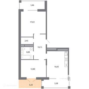 2-к квартира, вторичка, 71м2, 1/6 этаж
