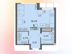1-к квартира, вторичка, 28м2, 5/22 этаж