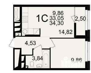 1-к квартира, вторичка, 33м2, 19/25 этаж