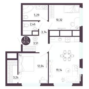 2-к квартира, вторичка, 60м2, 4/18 этаж