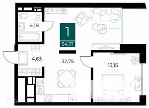 1-к квартира, вторичка, 55м2, 2/14 этаж