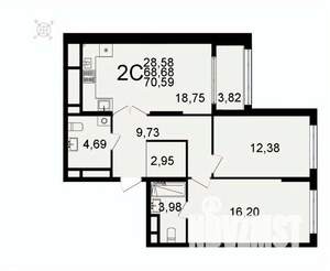 2-к квартира, вторичка, 71м2, 18/26 этаж