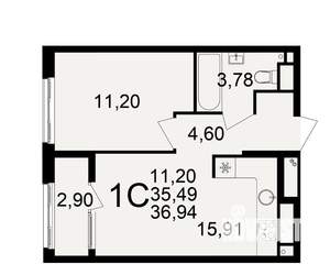 1-к квартира, вторичка, 35м2, 2/21 этаж