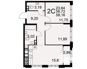 2-к квартира, вторичка, 57м2, 6/10 этаж