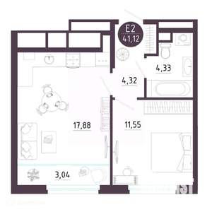 1-к квартира, вторичка, 41м2, 7/19 этаж