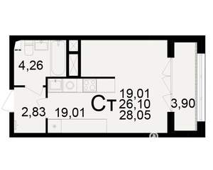 1-к квартира, вторичка, 26м2, 2/25 этаж