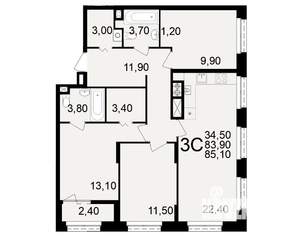 3-к квартира, вторичка, 85м2, 1/10 этаж