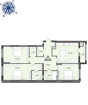 3-к квартира, вторичка, 89м2, 6/25 этаж