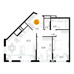 2-к квартира, вторичка, 77м2, 12/25 этаж