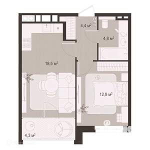 1-к квартира, вторичка, 45м2, 7/9 этаж