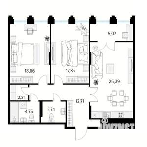 2-к квартира, вторичка, 88м2, 2/10 этаж