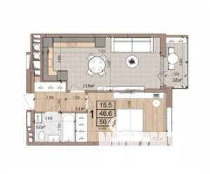 1-к квартира, вторичка, 50м2, 12/17 этаж