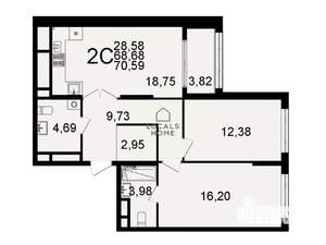 2-к квартира, вторичка, 71м2, 10/26 этаж