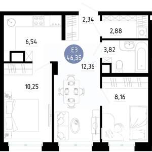 2-к квартира, вторичка, 46м2, 3/14 этаж