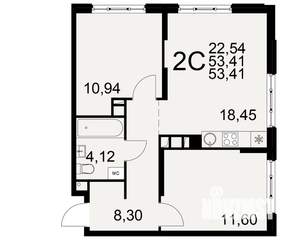 2-к квартира, вторичка, 53м2, 8/22 этаж
