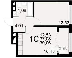 1-к квартира, вторичка, 37м2, 9/25 этаж
