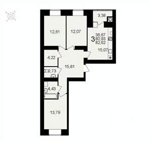 3-к квартира, вторичка, 83м2, 1/16 этаж