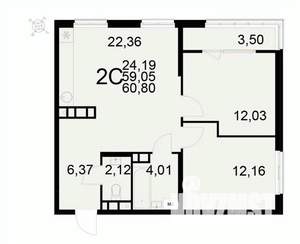 2-к квартира, вторичка, 61м2, 17/22 этаж