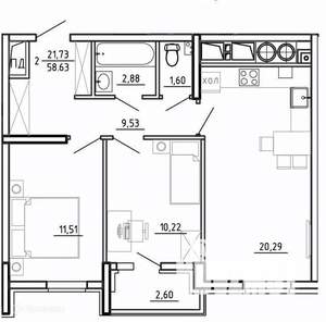 2-к квартира, вторичка, 59м2, 8/26 этаж