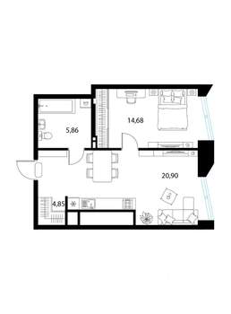 1-к квартира, вторичка, 46м2, 11/17 этаж